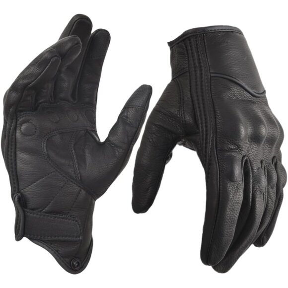 Men's Black Touchscreen Dirt Biker Riding Hunting Motorcycle Leather Gloves - Picture 1 of 8